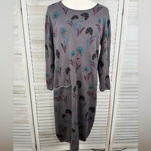 GUDRUN SJODEN Scandi/Nordic 3/4 Sleeve Sweater Midi Dress Gray/Floral-M